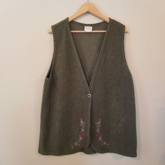 𝅺vintage Floral Vest Fleece With Embroidery Visible Ink Size Large - Picture 5 of 8